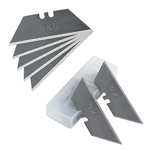 Box Cutter Blades 60 Pack Utility Knife Blades SK5 Steel Heavy Duty Razor Blades Replacement for with Storage Box for Roofing Cardboard Carpet Various Materials