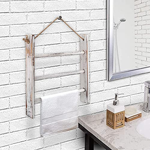 Ladder Hand Towel Rack for Bathroom, Blanket Ladders for The Living Room Hanging Blanket Ladder Rustic Decorative Ladder for Blankets Whitewashed Towel Ladder