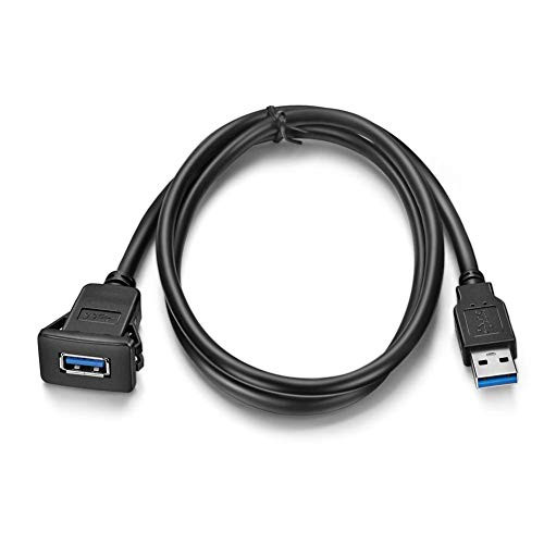 Kework 1 Meter 3ft USB Flush Mount Cable, USB 3.0 Port Panel Mount, Dash Mount, Flush Mount Extension Cable for Car Boat Motorcycle or Other Surface (3ft)