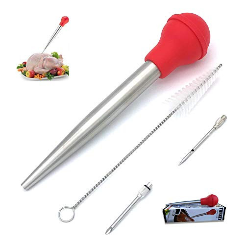Turkey Baster, Baster Syringe for Cooking, Stainless Steel baster with Cleaning Brush and Marinade Needles, Red Turkey Baster, Baster Syringe for Cooking, Stainless Steel baster with Cleaning Brush and Marinade Needles, Red