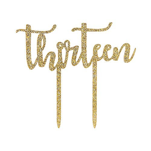 Gold Glitter Thirteen Cake Topper,Happy 13th Birthday,Number 13 Wedding Anniversary Party Decoration Supplies(Acrylic)