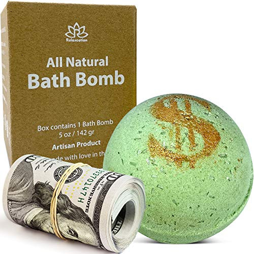 Bath Bomb "Money Scent" with Real Money Inside Cash Money Bath Bombs Up to -100 in Each One Large Mystery Surprise Gift - "ACAI Berries and Satin" Fragrance for Women All-Natural Ingredients