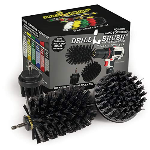 Drill Brush Power Scrubber by Useful Products - Grill Cleaning Brush Drill Attachment Set - powerscrubber Drill Brush Cleaning Tool - Baked on Food Remover Brush - Black Bristle Brush Attachment
