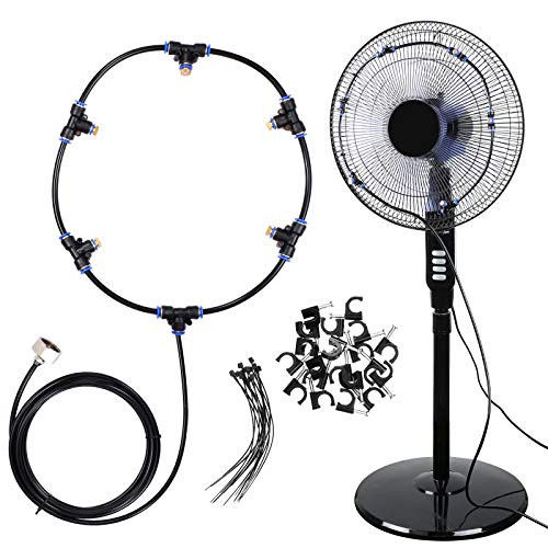 Fan Misting Kit, Outdoor Fan Misting Cooling System with 6 Brass Mist Nozzles Brass Adapter 19.68 Feet Misting Line 20 Cable Tie for Cooling Patio Garden Greenhouse Breeze Connect to Outdoor Fan