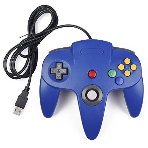 MODESLAB Classic N64 Controllers Wired USB Gamepad Joystick N64 Bit Video Game Console for Windows PC MAC Linux Raspberry Pi 3 -Blue-