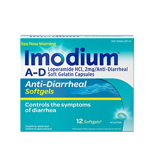 Imodium A-D Anti-Diarrheal Medicine Softgels with Loperamide Hydrochloride, 12 ct.