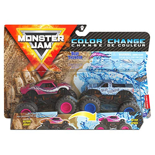 Monster Jam, Official Blue Thunder vs. Full Charge Color-Changing Die-Cast Monster Trucks, 1-64 Scale