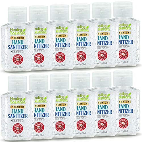 Hand Sanitizer Gel -12 Pack - Mini 2 oz Bottle- - 75 percent Alcohol - Kills 99.99 percent of Germs - Small 2oz Bulk Travel Size Individual Personal Pocket 2 Ounce Bottles