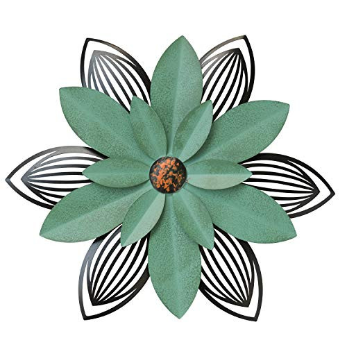 Hanizi 13" Metal Flower Wall Art Decorations, Hanging for Livingroom Bedroom Bathdroom Garden Porch Patio Wall Sculptures, Green