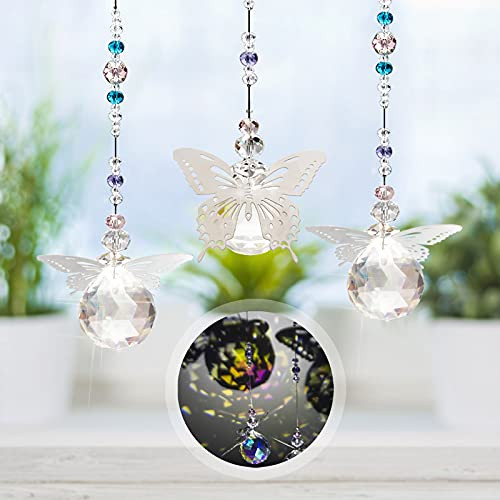 Hanging Crystals Butterfly Suncatchers, Clear Crystal Ball Prism Rainbow Maker, Pendant Window Hanging Ornament for Home, Office, Garden Decoration -3 PCS-