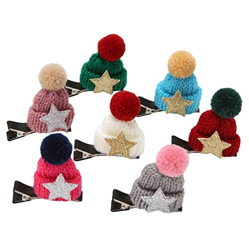 Lurrose 7PCS Christmas Hair Clips Mini Hat Alligator Hair Pins Pom Pom Ball Barrettes Xmas Hair Clips Gifts