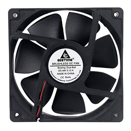 GDSTIME 120mm 48V Fan, 120x120x25mm Dual Ball Bearings DC Brushless Cooling Fan