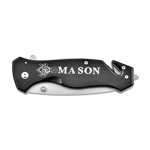 Square  and  Compass Masonic Folding Pocket Knife - -Black  and  White-
