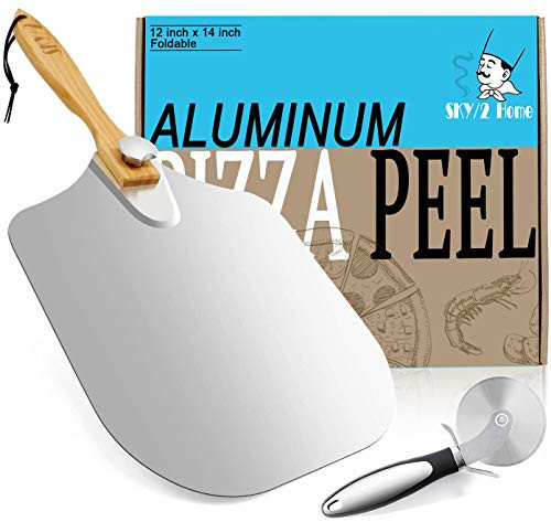 Aluminum Metal Pizza Peel with Foldable Wood Handle for Easy Storage 12-Inch x 14-Inch, Pizza Paddle for Baking Homemade Pizza Bread?Large Pizza Spatula for Indoor and Outdoor Pizza Oven Aluminum Metal Pizza Peel with Foldable Wood Handle for Easy Storage 12-Inch x 14-Inch, Pizza Paddle for Baking Homemade Pizza Bread?Large Pizza Spatula for Indoor and Outdoor Pizza Oven
