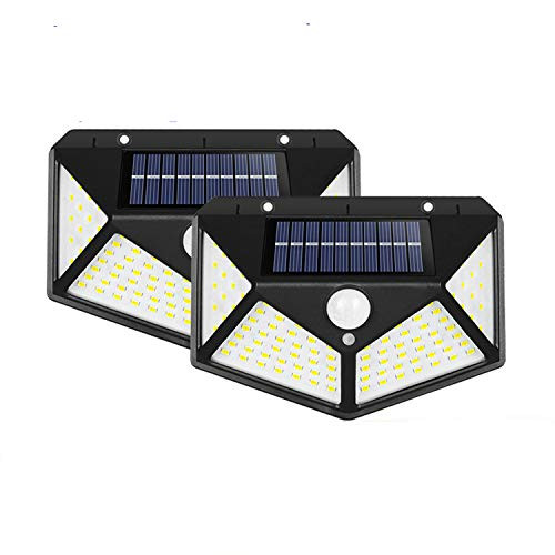 Solar Motion Sensor Light 100 LED/3 Working Mode 270Wide-Angle Motion Sensor Lights IP65 Wireless Waterproof Wall Lights Solar Powered Led Outdoor for Garden Patio Yard Deck Garage Fence Pool -2 Pcs-