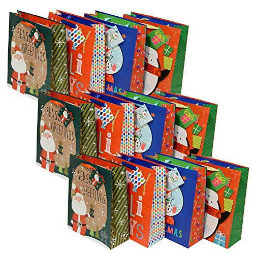 Christmas Gift Bags Kraft Paper in Assorted Colors Red, Green and Blue with Wide Ribbon Handles, Glitter and Tags for Gift Giving on Holiday and Party Favors -Large- Christmas Gift Bags Kraft Paper in Assorted Colors Red, Green and Blue with Wide Ribbon Handles, Glitter and Tags for Gift Giving on Holiday and Party Favors -Large-