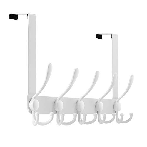 Over The Door Hook Hanger, Stainless Steel Heavy Duty Over Door Hanger Rack Hooks for Coats Hats Robes Towels Hanging, Bathroom Organizer Towel Rack 15 Hooks-White-