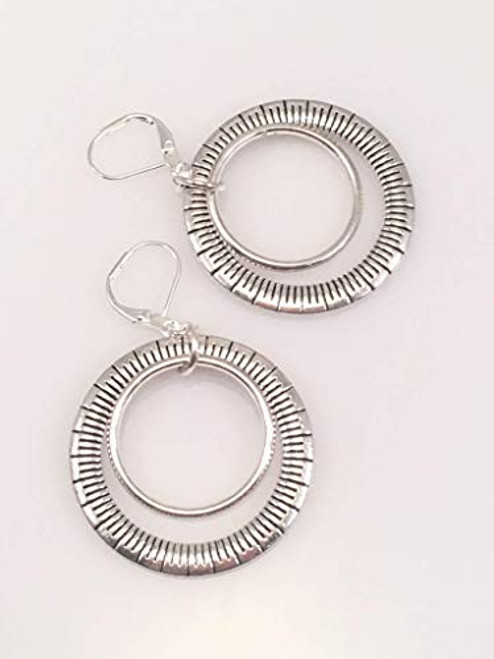 Antiqued Pewter Double Loop Charm Lever Back Earrings Antiqued Pewter Double Loop Charm Lever Back Earrings