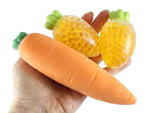 Curious Minds Busy Bags Carrot Stress Ball Set of 3 - Sand and Water Bead Filled Squeeze Stress Balls - Sensory, Stress, Fidget Toy - Vegetable Easter OT