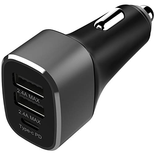 Car Charger, Type-C Port Quick Charger & Dual USB 2.4A Port Car Charger Adapter