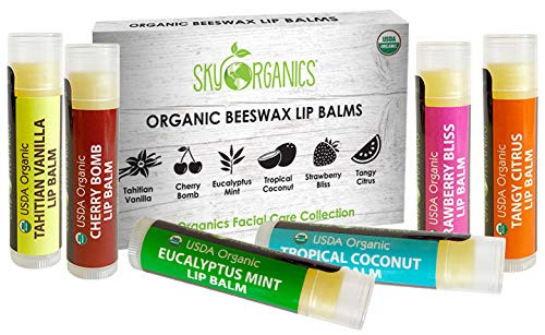USDA Organic Lip Balm by Sky Organics  6 Pack Assorted Flavors  With Beeswax, Coconut Oil, Vitamin E. Best Lip Butter Chapstick for Dry Lips- For Adults and Kids Lip Repair -Variety Pack of 6- USDA Organic Lip Balm by Sky Organics  6 Pack Assorted Flavors  With Beeswax, Coconut Oil, Vitamin E. Best Lip Butter Chapstick for Dry Lips- For Adults and Kids Lip Repair -Variety Pack of 6-