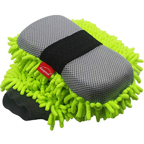 Konpard Ultimate Car Wash Mitt - 2 Pack - Premium Chenille Microfiber Wash Mitt - Wash Sponge - Wash Glove - Lint Free - Scratch Free-Green-