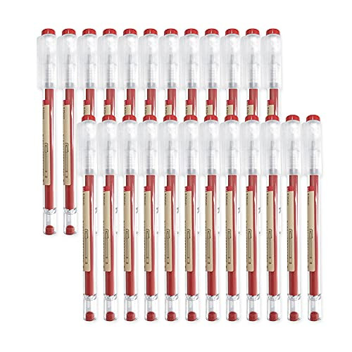 Red Gel Ink Pen, 0.35 mm Gel Ink Rollerball Pens premium quick-drying pen for School and Office Stationery Supply, 24 Pcs