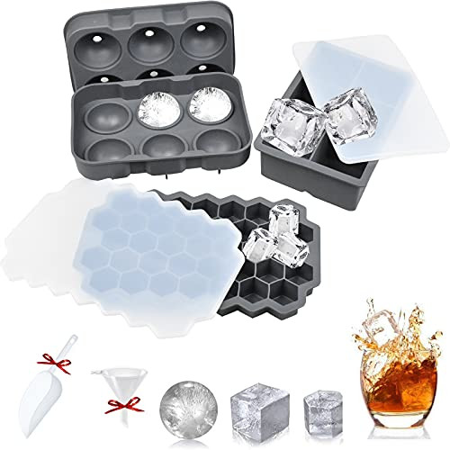 Ice Cube Tray, Zmenaren Silicone Ice Trays for Freezer with Lid, 3 Pack Large Square Ice Cube Mold, Whiskey Ice Ball Mold, Honeycomb Ice Mold with Funnel and Ice Shovel, Reusable and BPA Free Ice Cube Tray, Zmenaren Silicone Ice Trays for Freezer with Lid, 3 Pack Large Square Ice Cube Mold, Whiskey Ice Ball Mold, Honeycomb Ice Mold with Funnel and Ice Shovel, Reusable and BPA Free