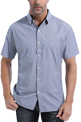 Coevals Club Men's 100% Cotton Short Sleeve Casual Button Down Shirt (#2 Gray, 2XL)