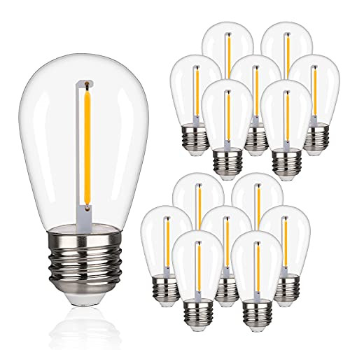 RuiAoTD S14 LED 1W Equivalent to 10W String Light Bulbs Shatter-Resistant Outdoor S14 LED Replacement String Light Bulbs E26 Regular Base 2200K Warm White Clear Plastic Edison Light Bulbs 15 Pack