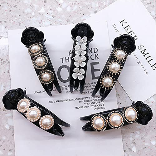 5 Pcs Korean Elegant Pearl Crystal Hair Clip Back Head Catch Clip, Temperament Hairpin Ball Head Hair Clip Headdress, Non-Slip Hair Catch Jaw Clamp, Half Bun Hairpin