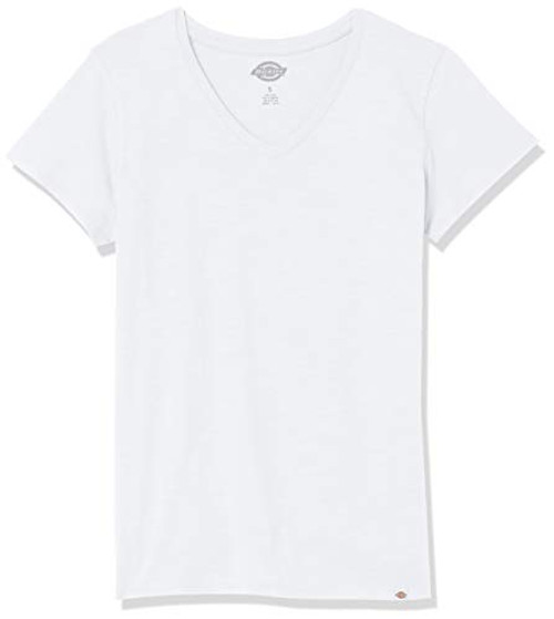 Dickies Women's Short Sleeve V-Neck T-Shirt, White, M