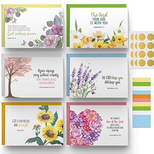 Dessie 60 Inspirational Christian Greeting Cards. 6 Bible Verses. Encouragement Cards. Scripture Note Cards. Blank Inside for All Occasions. Assorted Color Envelopes and Blessed Gold Seals Dessie 60 Inspirational Christian Greeting Cards. 6 Bible Verses. Encouragement Cards. Scripture Note Cards. Blank Inside for All Occasions. Assorted Color Envelopes and Blessed Gold Seals
