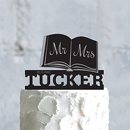 Tamengi Book Fan Mr and Mrs Topper Wedding, Book Lovers Wedding Personalized Topper, Book Couple Reading Wedding Literary Mr and Mrs Cake Topper, Made in The USA