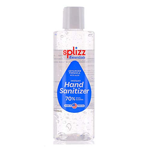 Splizz Essentials Hand Sanitizer Gel - Antibacterial 70 Percent Alcohol with Aloe Vera - Instant Sanitizing Action - Soap Alternative for Clean Hands - Made in USA - 8oz Bottle -1 Pack-