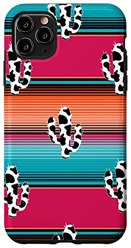 iPhone 11 Pro Max Funny Leopard Cactus Serape print Turquoise Brown Western Case