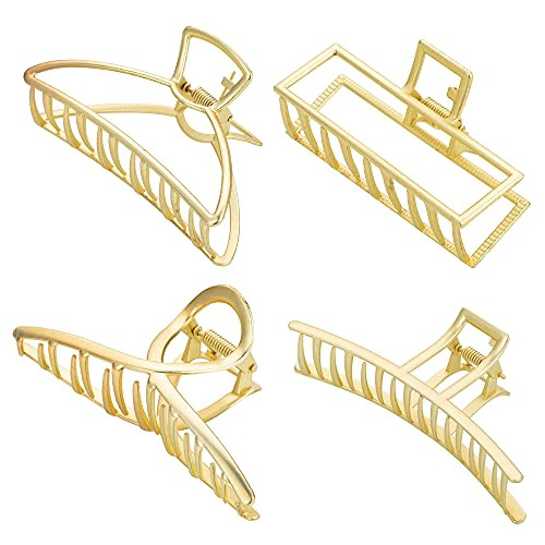 Metal Big Hair Claw Clips, 4.3 Inch Nonslip Large Claw Clip for Women and Girls Thin Hair, Strong Hold Hair Clips for Thick Hair-4 Packs- Metal Big Hair Claw Clips, 4.3 Inch Nonslip Large Claw Clip for Women and Girls Thin Hair, Strong Hold Hair Clips for Thick Hair-4 Packs-