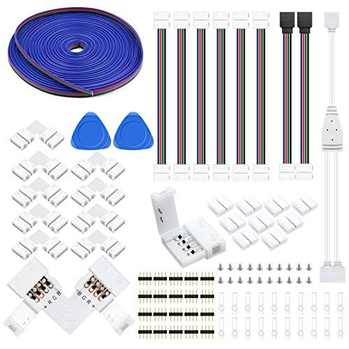 LightingWill 4-Pin RGB LED Light Strip Connector Kit 10mm Solderless Adapter Connectors for 5050 RGB Multicolor LED Strip Light LightingWill 4-Pin RGB LED Light Strip Connector Kit 10mm Solderless Adapter Connectors for 5050 RGB Multicolor LED Strip Light