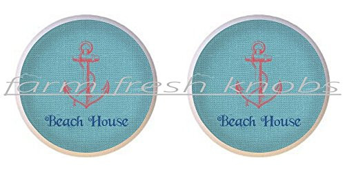 SET OF 2 KNOBS - Beach House - Beach - DECORATIVE Glossy CERAMIC Cupboard Cabinet PULLS Dresser Drawer KNOBS