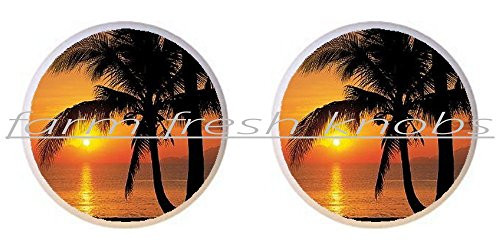SET OF 2 KNOBS - Tropical Sunset Scene - Beach - DECORATIVE Glossy CERAMIC Cupboard Cabinet PULLS Dresser Drawer KNOBS