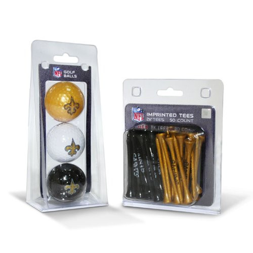 Team Golf NFL New Orleans Saints Logo Imprinted Golf Balls -3 Count-  and  2-3/4" Regulation Golf Tees -50 Count-, Multi Colored