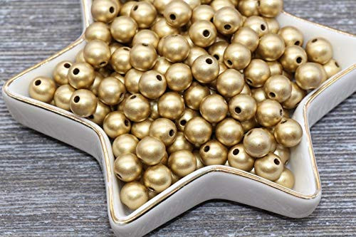 100 Beads 8mm Matte Gold Gumball Jet Beads, Round Acrylic Loose Beads, Bubblegum Beads, Chunky Beads, Bubble Gum Beads, Plastic Round Beads