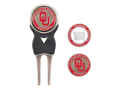 Team Golf NCAA Oklahoma Sooners Divot Tool with 3 Golf Ball Markers Pack, Markers are Removable Magnetic Double-Sided Enamel, multi team color, one size -24445-