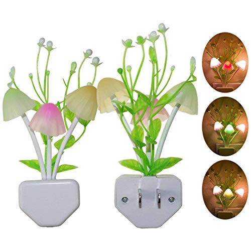 -2 Pack- Sensor Led Night Light, Cute Color Changing Plug-in LED Mushroom Dream Bed Lamp, LED Wall Light with Dusk to Dawn Sensor