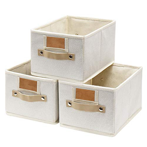 Foldable Storage Bins 3 Pack - Sturdy Storage Basket with Labels, Decorative Fabric Storage Basket Bins for Organizing Shelves, Rectangle Closet Baskets Box for Organizing Shelves Nursery Home Office