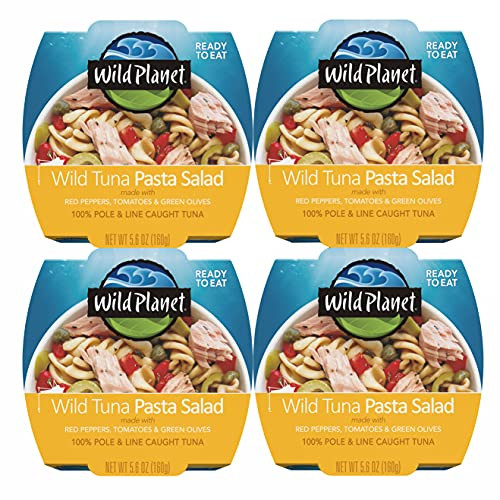 Wild Planet Ready-To-Eat Wild Tuna Pasta Salad With Organic Red Peppers, Tomatoes  and  Green Olives, 5.6oz, -Pack Of 4-, 4Count