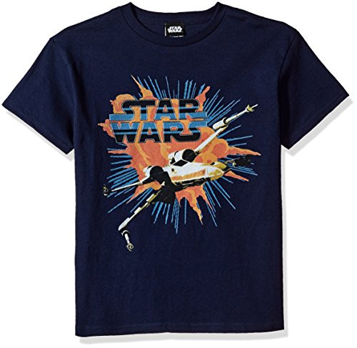 STAR WARS Boys' Big X-Wing Explode Logo Graphic Tee, Navy, YM