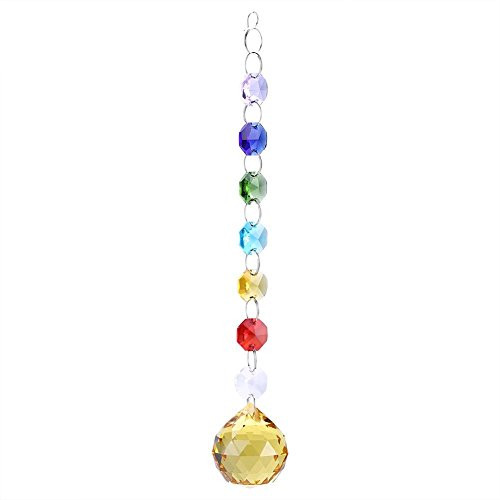 wosume ??????? ???? ????? Crystal Prism Ornaments, H-andmade Hanging Pendant Rainbow Crystal Prisms Ball Chandelier Lamp Xmas Window Decor-Yellow-