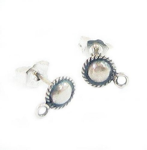 4 pcs .925 Sterling Silver Ball Shield Stud Earrings Loop Post Ear Wire 5.5mm / Findings/Antique