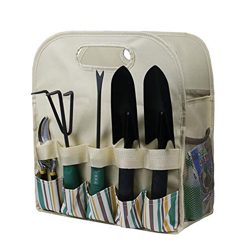 Garden Tool Bag, Multi-Functional Portable Garden Tote Tool Storage Organizer, Plant Tool Set Store Content Bag for Garden Works -Beige-
